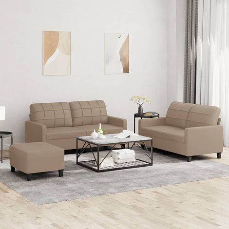 3-tlg. Sofagarnitur mit Kissen Cappuccino-Braun Kunstleder (1/5)
