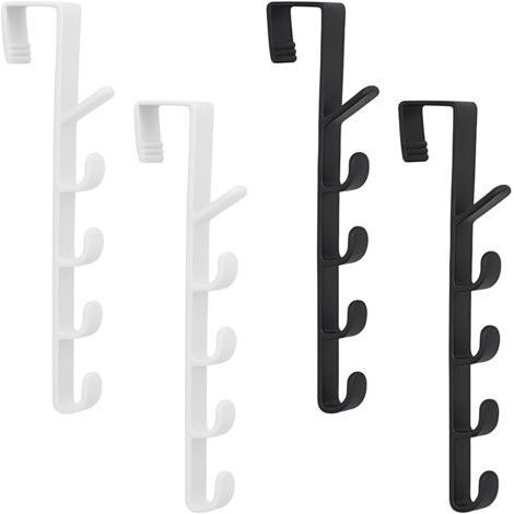 4 Pièces Patère Porte, Crochet Porte, Manteau Porte, Manteau Mural Sans Percage, Crochets Derrière La Porte, 5 Crochets, Pour Portes, Armoires, Salles De Bains (Noir, Blanc, 4,5 26,5 Cm) (1/5)
