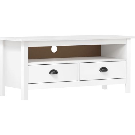 Meuble TV Hill Range Blanc 110x40x47 Bois de pin solide (1/4)