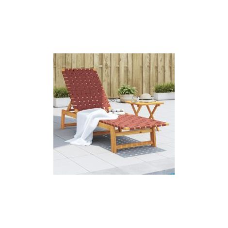 Chaises longues avec table rouge bois d'acacia solide et tissu (1/4)