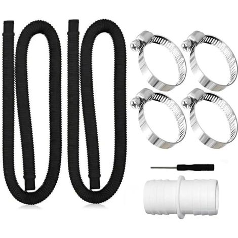 Lot de 2 Tuyaux de Piscine 32 mm Pour Pompes de Piscine, Avec 4 Clips de Sécurité et 1 Raccord de Tuyau, Tuyau de Piscine de 150 cm et 32 mm, Pour Pompe de Filtration et Piscine