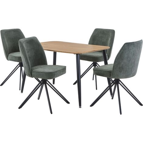 Aspen Light Oak Rectangular Table & 4 Green Swivel Dining Chairs - MDF/Metal/Fabric - L69 x W46 x H92 cm