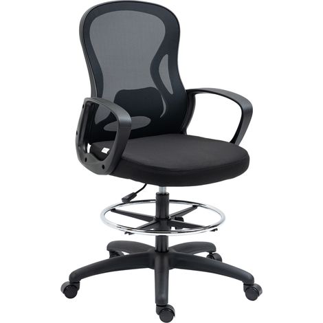 Chaise de bureau à assise haute, chaise de bureau en maille, réglable en hauteur, pivotante avec repose-pieds, noire