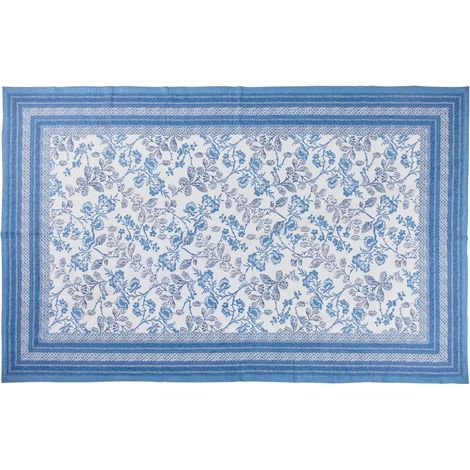 Jeté de canapé à motifs fleuris bleus en coton Santorini