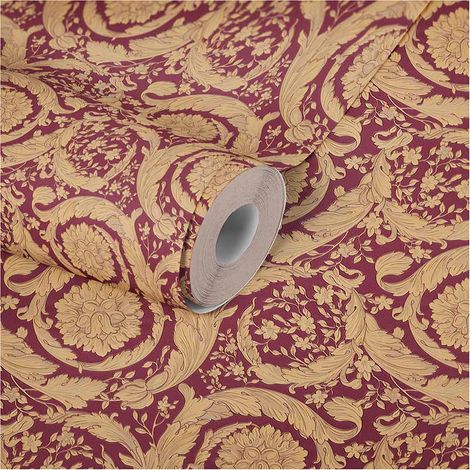 Tapisserie bordeaux et doré Papier peint baroque doré élégant pour salon Papiers peints de designer italien parfait chambre adulte (1/5)