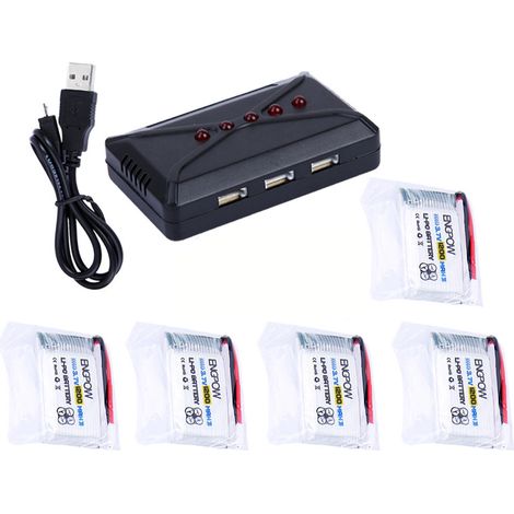 Lot RC 3.7V 1200mAh Lipo pour Voiture Avion Hélicoptère Modèles - Pack 5 Piles + Chargeur (1/5)