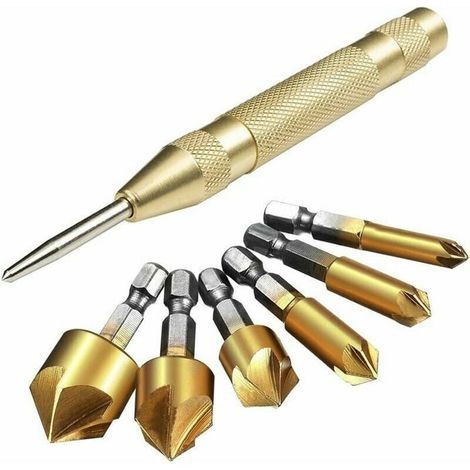 HONORNIC - Set of 6 Hexagon Shank Bits HSS 5 with Automatic Point 12,7 cm Deburring Tools for Steel Wood Plastic (1/5)