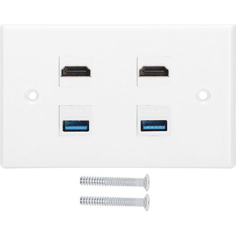 Wandanschlussdose mit 2 HDMI-Anschlüssen und USB-Keystone-Anschluss, HDMI-Durchschleifkabel (Buchse auf Buchse) mit Wandhalterung für Ladegerät, Wandanschlussdosen mit USB-Ladegerät