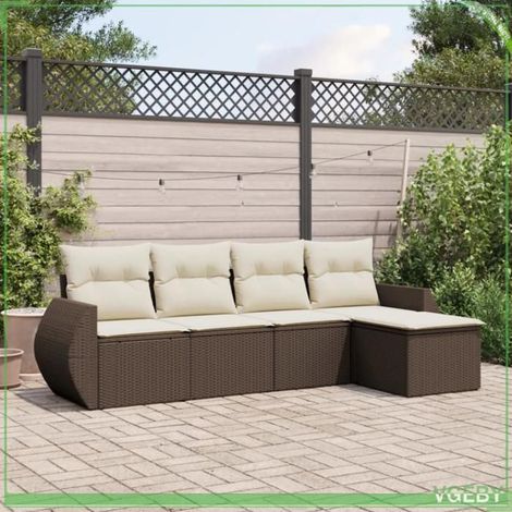 Salon de jardin - 7291712417955 - Résine tressée marron - 5 pièces modulable - Coussins déhoussables (1/5)