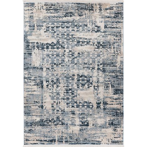 Tapis bleu effet patiné à poils courts design moderne - 170 x 120 cm