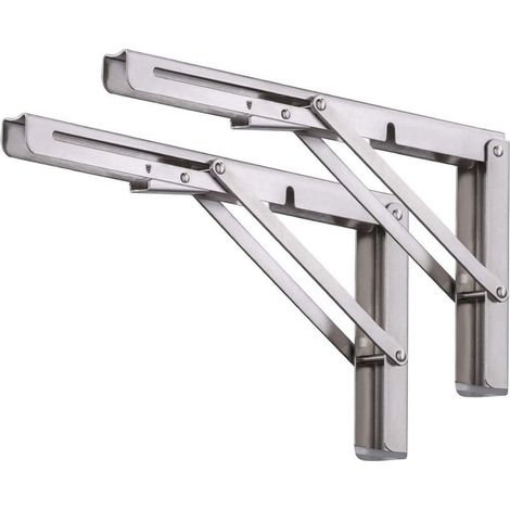 Équerre pliable pour étagères – Lot de 2 – Acier inoxydable 304 – Support jusqu'à 300 lb – Charnières à dégagement rapide – 350mm x 175mm (1/5)