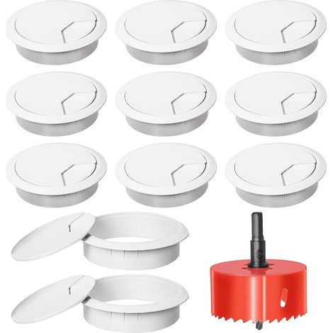 11pcs câble de bureau blanc corde à œillet avec scie à trou, organiseur de couvercle de trou de câble soigné, couvercle de trou de câble de bureau, 1 pièce 2 pouces - 50 mm outil trou scie (1/5)