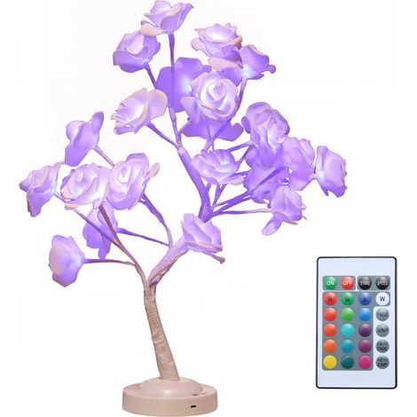 Lampe de osie, Lampe D'abe de Fleu de ose Lumineuse avec Télécommande, 16 Lampes de Bueau à Fleus Changeantes pou Déco de Chambe de Filles, Lumièe D'abe LED à Piles USB pou(1) (1/3)