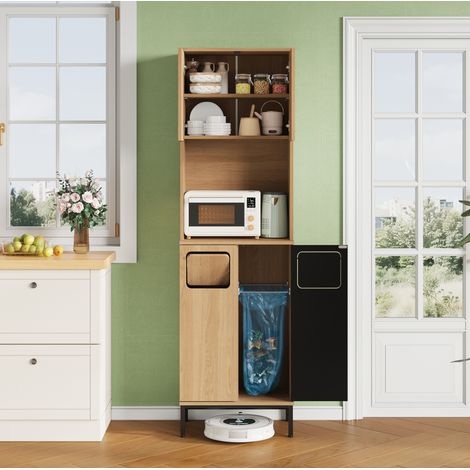 Armario de cocina 53/35/181 cm en efecto roble con hueco para microondas, espacio para aspiradora y base estable (1/5)