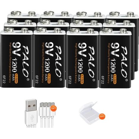 Batería de iones de litio, capacidad de 1200 mAh, recargable mediante Micro USB, 9 V, Polonia, 12 unidades. (1/2)