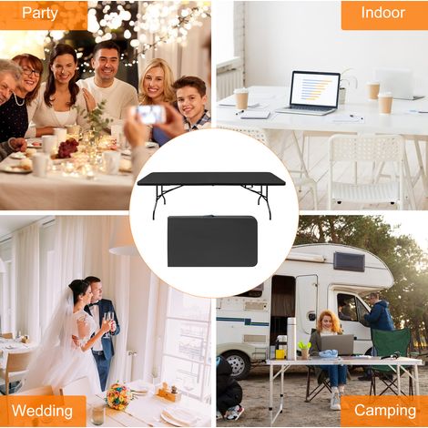 Table de camping pliable portable 244 cm avec poignée, structure acier, capacité 135 kg, noir (1/5)