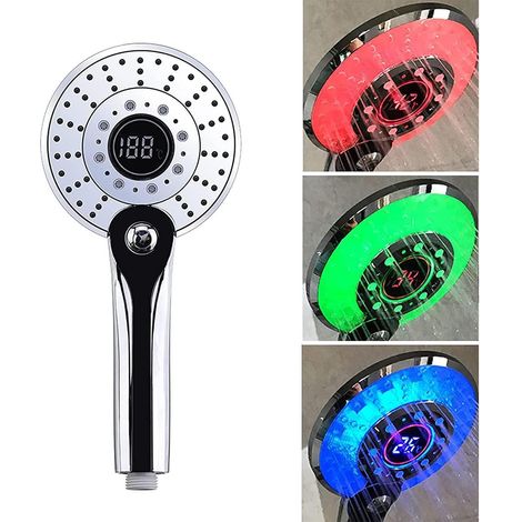 LED Duschkopf mit Temperaturanzeige, 3 Farben, Regendusche, Wassersparend (1/5)