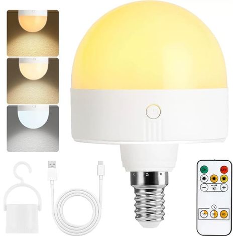 Ecleanfy - 2 ampoules LED rechargeables E14 2500 mAh tricolores à intensité variable avec télécommande (lot de 2) (1/5)