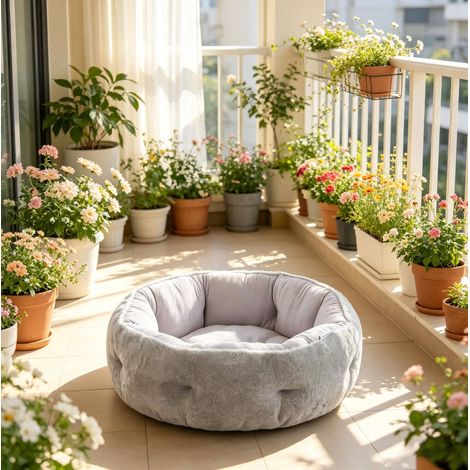 Cuccia reversibile rotonda per gatti e cani piccoli 62 x 62 x 21 cm grigio chiaro OKWISH (1/4)