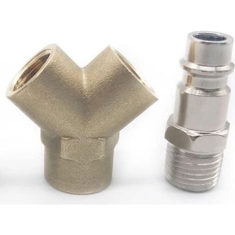 Compresor de manguera de aire, conector de 2 vías con 2 accesorios, rosca 1/4, distribuidor de aire comprimido de latón en Y (1/4)