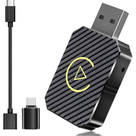 Kabelloser CarPlay-Adapter für Apple iPhone, kabelloser CarPlay-Adapter mit USB- und USB-C/Type-C-Verlängerungskabel, kompatibel mit Fahrzeugen ab Baujahr 2016 und iPhones mit iOS 10+ (1/5)