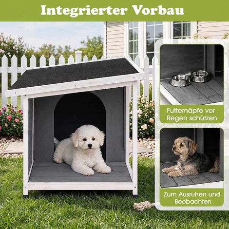 Wooden Doghouse with Veranda & Weatherproof Roof, Grey (1/5)