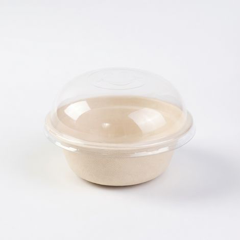 Bol jetable naturel 350 ml avec couvercle en dôme transparent