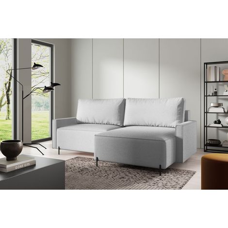 Ecksofa Schlafsofa Sofa BRAGA in Stoff Now or Never Hellgrau Ottomane Rechts (1/5)