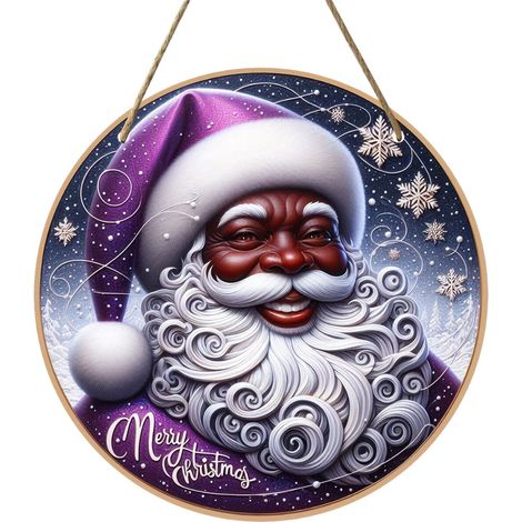 Panneau De Porte En Bois - Décoration De Noël Africaine-Américaine - Signe Accrochable Pour Porte Ou Mur - 1 Pièce (1/5)