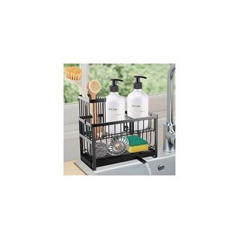 Porta spugne per lavello da cucina, contenitore, porta spazzole per piatti a 2 livelli, scolapiatti in acciaio inox (1/4)
