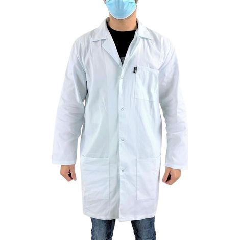 LMA – Blouse blanche chimie 100% coton unisexe – Résistante aux lavages à haute température – Système de boutonnage par pression – Taille XXS