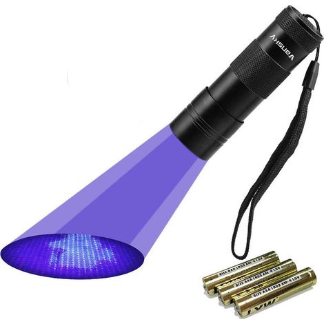 Détecteur UV pour chiens et chats, agent fluorescent détachant, lampe torche électrique à lumière noire UV, 3 piles AAA incluses. (1/5)