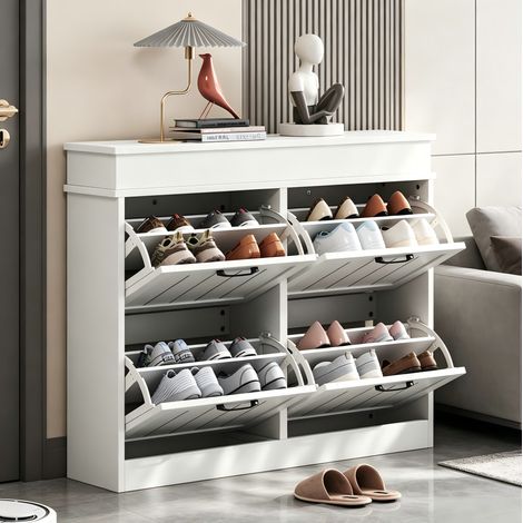 MEUBLIV Aparador blanco 140 x 40 x 78 cm – 4 puertas, estantes regulables (1/5)