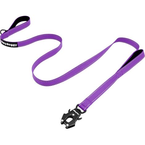 Laisse pour Chien Résistant 1,8m/1,5m/1,2m pour Grands Moyens Petits Chiot, Nylon Laisse de Dressage avec 2 Poignée et Auto Bloquer Boucle, Réfléchissants Anti-Traction Corde Laisse Violet 5ft (1/5)