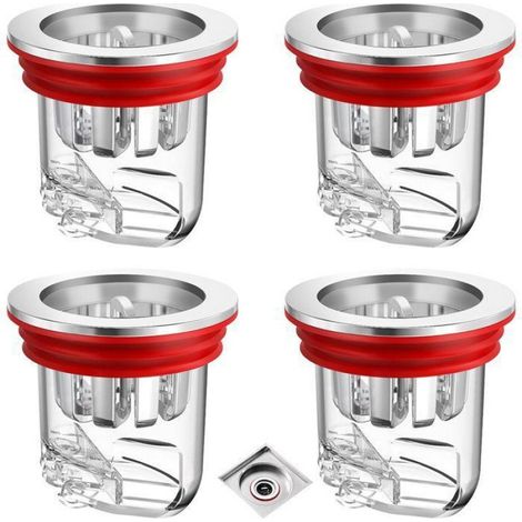 Siphon de douche - Lot de 4 - Siphon - 3,3 à 4,6 cm - Bonde de sol anti-odeurs - Bonde de sol - Sol de douche - Bonde (1/5)