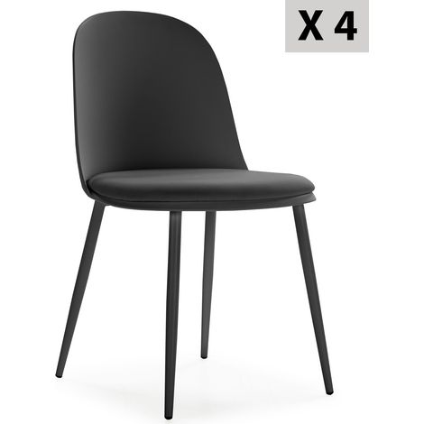 Vs Venta-Stock – Lot de 4 chaises Kana noir – Assise rembourrée en cuir synthétique – Dossier en polypropylène – Pieds métalliques avec patins anti-rayures (1/5)