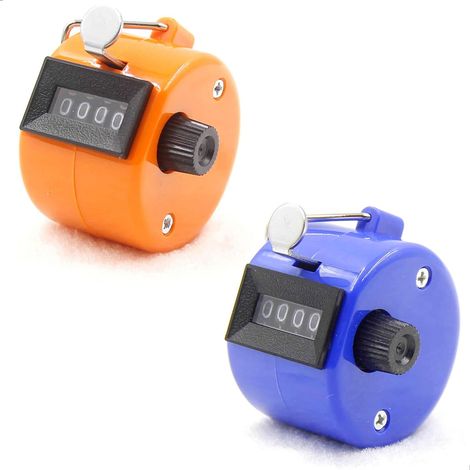 Contatore portatile a 4 cifre, set di 2 contatori meccanici senza batteria, arancione e blu, 4,3 cm x 4,3 cm x 5,2 cm, 29 g, giri/sport/allenatore/scuola/evento, piccolo e facile da trasportare (1/5)