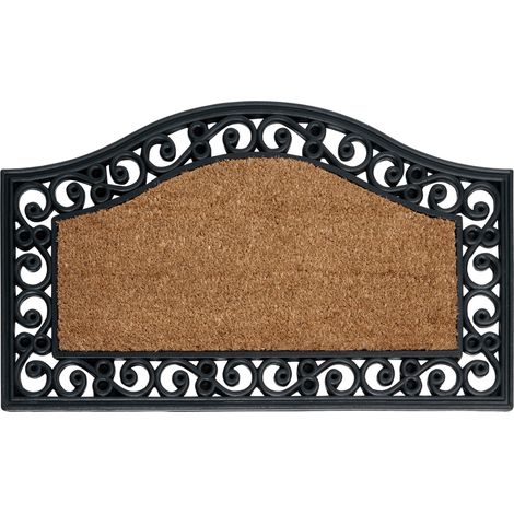 Felpudo moderno de interior 45 x 75 cm reverso de PVC caucho antideslizante fibra de coco natural y negro Pulag