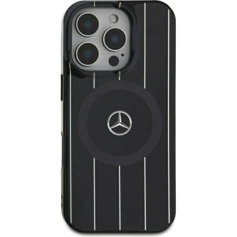 Funda rígida Mercedes MEHMP16S23HRSK para iPhone 16 de 6,1 pulgadas, color negro/negro, con doble capa, diseño de líneas cruzadas y MagSafe. (1/5)