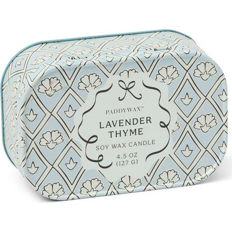Candela in Latta Stampata Cherie 127g Blu e Bianco Lavanda e Timo Paddywax