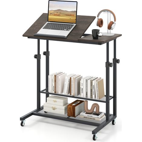 COSTWAY Mobile Stand up Desk Height Adjustable Sit Stand Desk-Dark