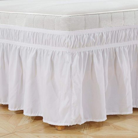 Alvinlite Jupe de lit élastique Blanche à Volants, cantonnière de Couverture en Polyester à Ajustement Facile pour Lits Jumeaux/Double/Queen/King (1/5)
