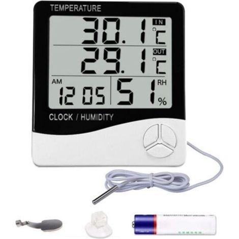 Digitales Thermometer-Hygrometer, Temperatur- und Feuchtigkeitsmesser für Innen- und Außenbereiche, Temperatur- und Feuchtigkeitsmessgerät für Zuhause und Büro – LCD-Bildschirm, Batterie enthalten – T