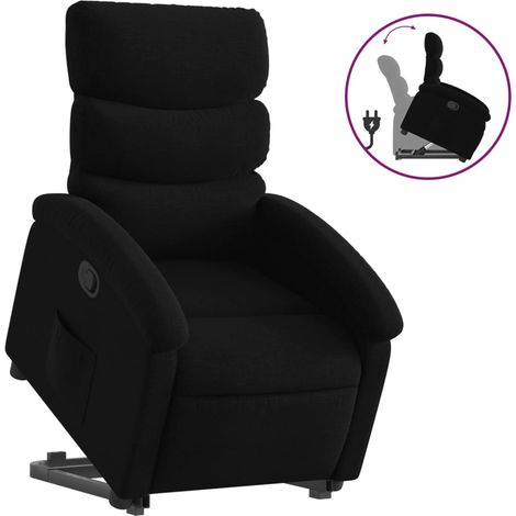 Poltrona relax TV rivestimento confortevole funzione sollevamento elettrico in tessuto nero DEC028120
