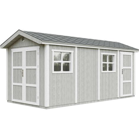 Casetta da giardino di qualità premium 11,47 m² - H252x250x530 cm - Costruzione in pannelli LP Smartside - Con pavimento e Tegole Bituminose - Timbela M915C-TUNDRA GREY (1/5)