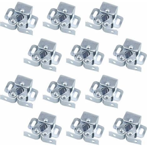12PCS Fermetures de Porte, Ferme-portes, Fermetures à Double Galet pour Porte battante de Meuble, Loquet Porte d'armoire Double Rouleau Catch Loquet de Porte de Placard Catch (Argent) (1/4)
