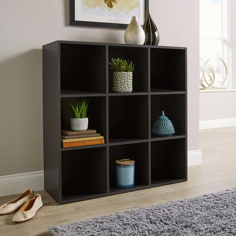Storage Cube 9 Shelf Bookcase Wooden Display Unit Organiser Black Furniture (1/5)