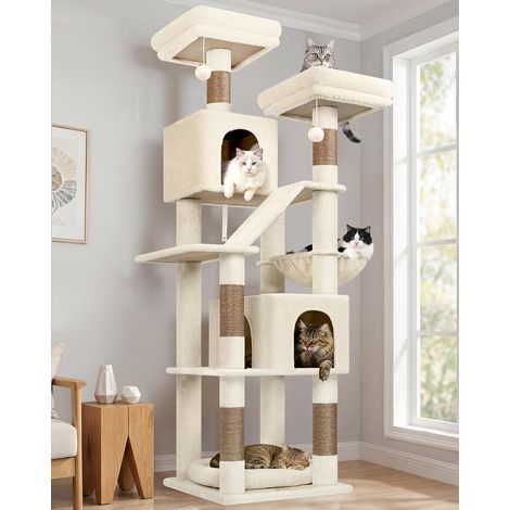 F74D Arbre a Chat XXL Beige 190cm pour Chaton Chats Adult Seniors (1/5)