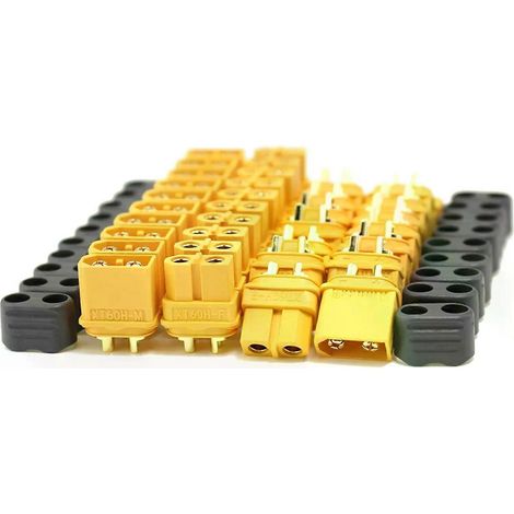 Ensemble de 5/15 paires de connecteurs XT60H mâles et femelles à broches avec coque de protection et adaptateur secteur en PVC pour batterie lithium (avion, voiture, etc.) - JXLGV (1/4)
