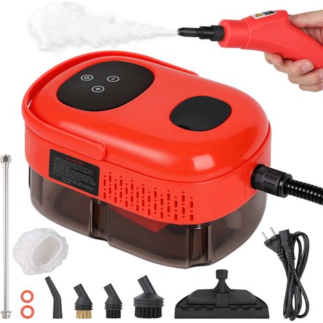 Nettoyeur Vapeur à Main Portable 2500W Réservoir d'Eau 1100ML sous Pression de 3 Bar 105°C pour Maison/Auto/Terrasse, Rouge (1/5)
